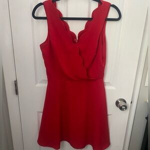 Alya Red Dress with Scalloped Neckline.